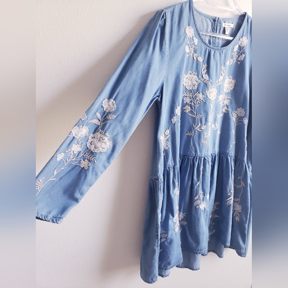 Versona Embroidered Chambray Long Sleeve Dress - Picture 4 of 8